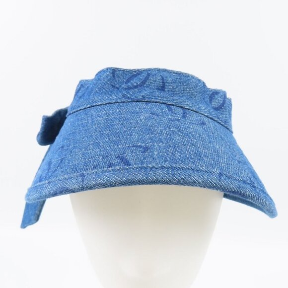 Authentic CHANEL CC Denim Hat Sun Visor Ribbon Tie Wide Brim Bucket Cap Vintage - Picture 3 of 10